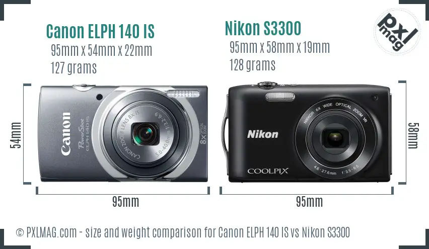 Canon ELPH 140 IS vs Nikon S3300 size comparison
