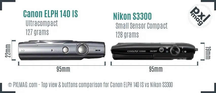 Canon ELPH 140 IS vs Nikon S3300 top view buttons comparison