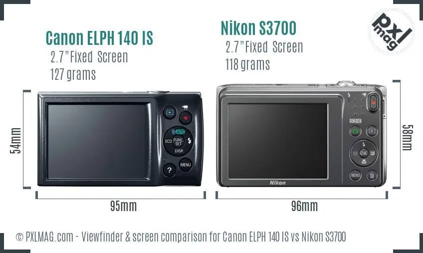 Canon ELPH 140 IS vs Nikon S3700 Screen and Viewfinder comparison