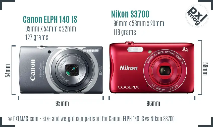 Canon ELPH 140 IS vs Nikon S3700 size comparison