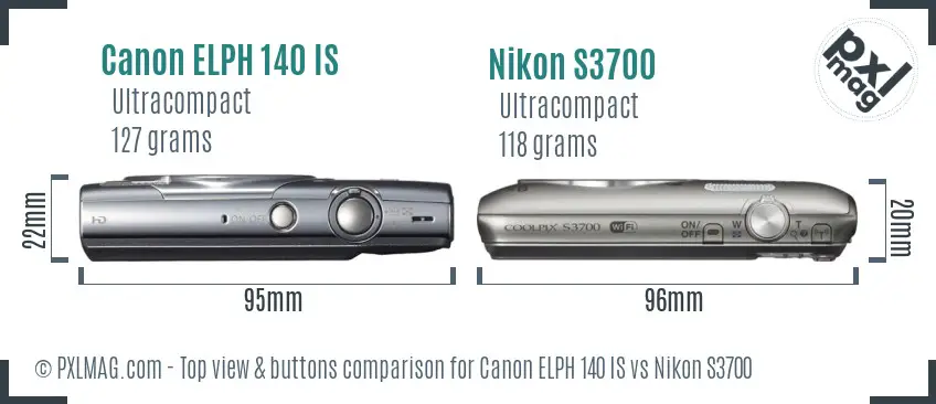 Canon ELPH 140 IS vs Nikon S3700 top view buttons comparison