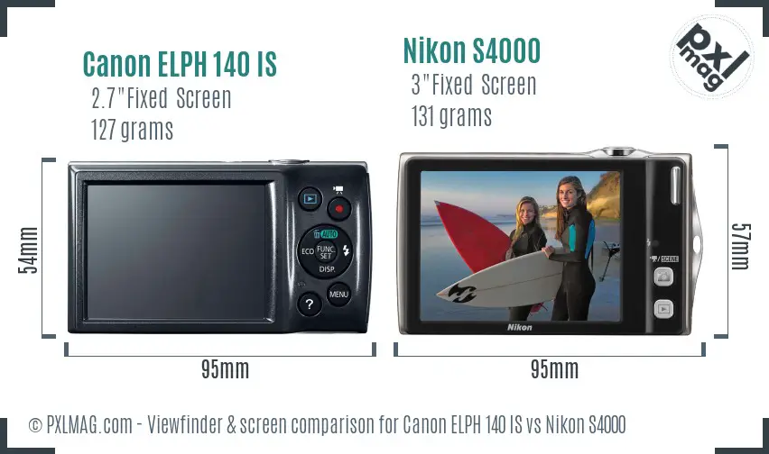 Canon ELPH 140 IS vs Nikon S4000 Screen and Viewfinder comparison