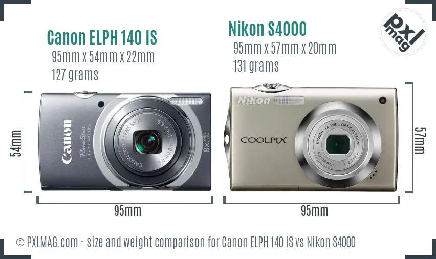 Canon ELPH 140 IS vs Nikon S4000 size comparison