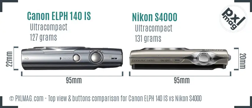 Canon ELPH 140 IS vs Nikon S4000 top view buttons comparison