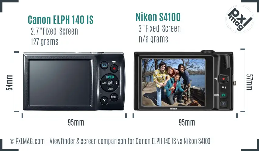 Canon ELPH 140 IS vs Nikon S4100 Screen and Viewfinder comparison