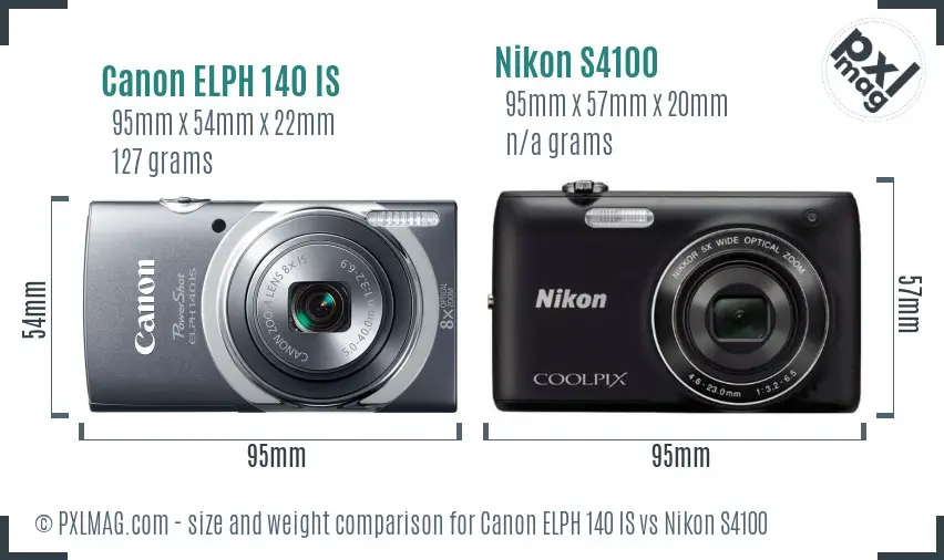 Canon ELPH 140 IS vs Nikon S4100 size comparison