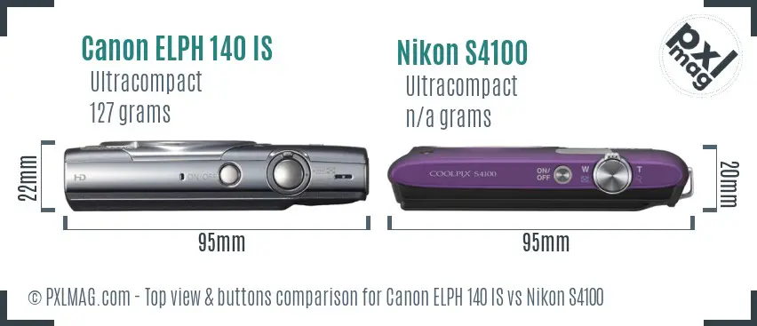 Canon ELPH 140 IS vs Nikon S4100 top view buttons comparison