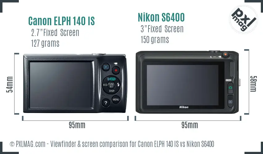 Canon ELPH 140 IS vs Nikon S6400 Screen and Viewfinder comparison