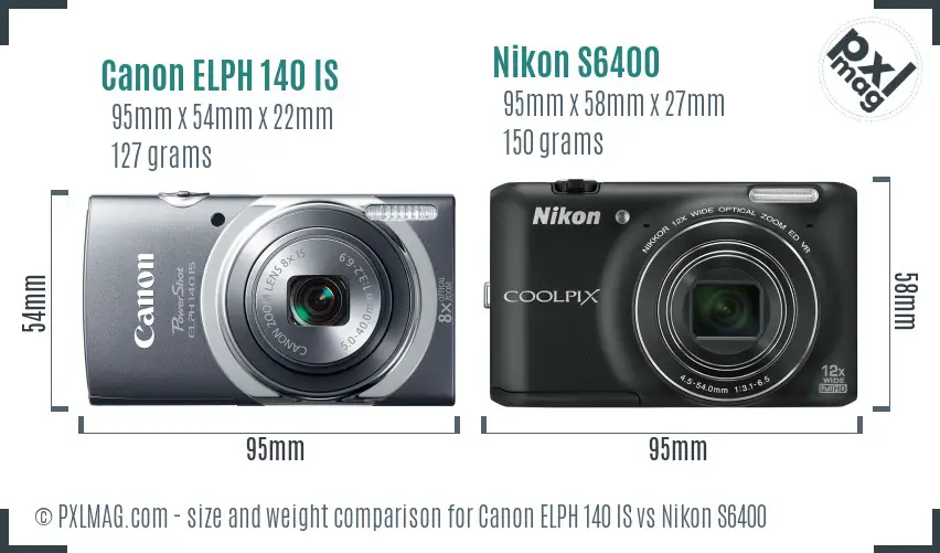 Canon ELPH 140 IS vs Nikon S6400 size comparison