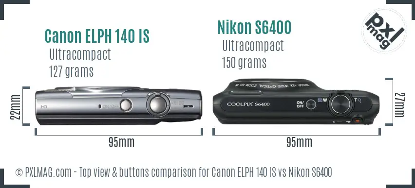 Canon ELPH 140 IS vs Nikon S6400 top view buttons comparison