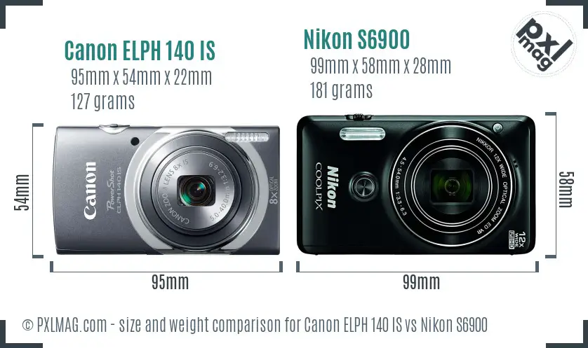Canon ELPH 140 IS vs Nikon S6900 size comparison