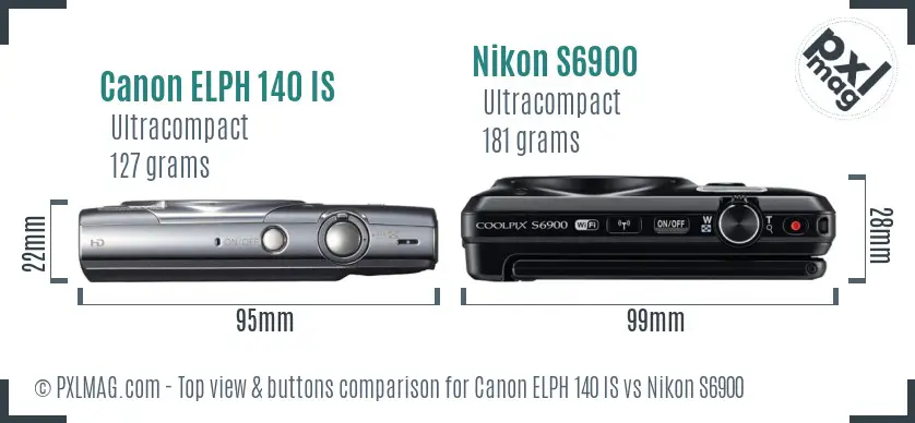 Canon ELPH 140 IS vs Nikon S6900 top view buttons comparison