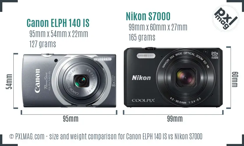 Canon ELPH 140 IS vs Nikon S7000 size comparison