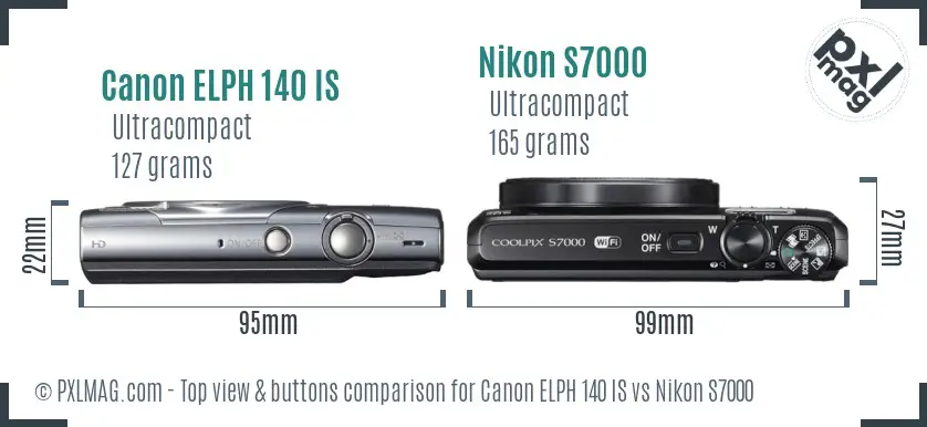 Canon ELPH 140 IS vs Nikon S7000 top view buttons comparison