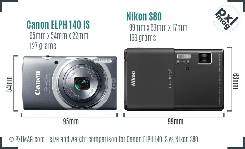 Canon ELPH 140 IS vs Nikon S80 size comparison