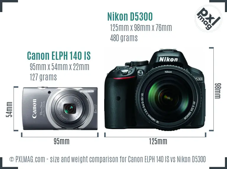 Canon ELPH 140 IS vs Nikon D5300 size comparison