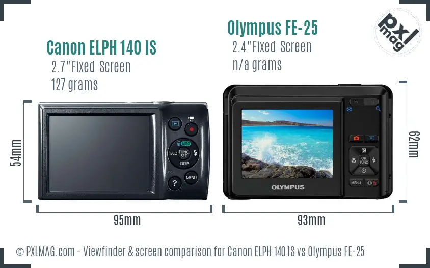 Canon ELPH 140 IS vs Olympus FE-25 Screen and Viewfinder comparison Canon ELPH 140 IS vs Olympus FE-25 Screen and Viewfinder comparison