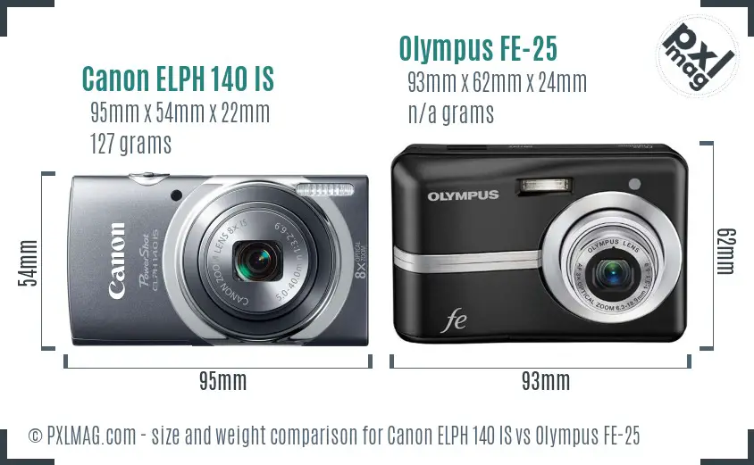 Canon ELPH 140 IS vs Olympus FE-25 size comparison Canon ELPH 140 IS vs Olympus FE-25 size comparison