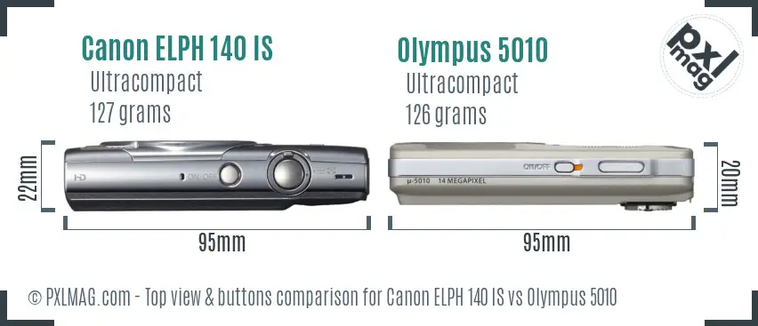 Canon ELPH 140 IS vs Olympus 5010 top view buttons comparison