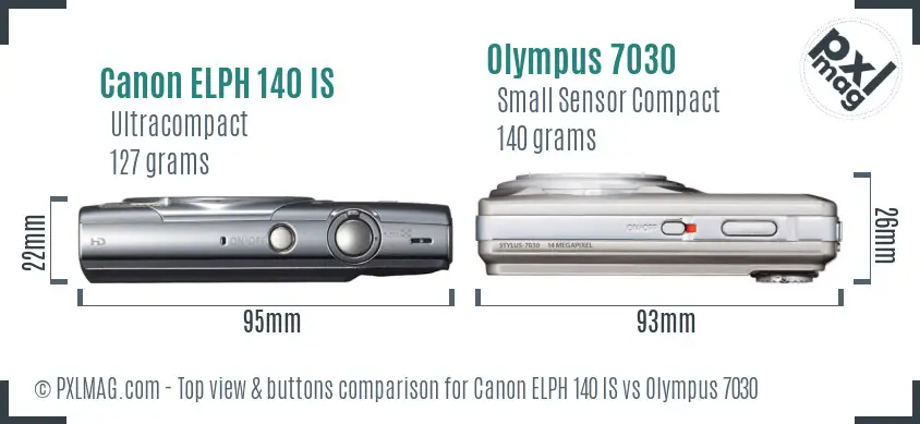 Canon ELPH 140 IS vs Olympus 7030 top view buttons comparison