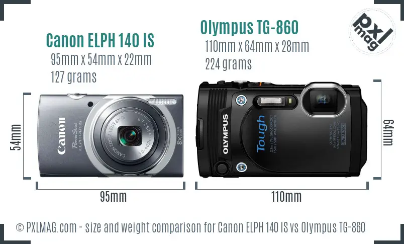 Canon ELPH 140 IS vs Olympus TG-860 size comparison Canon ELPH 140 IS vs Olympus TG-860 size comparison