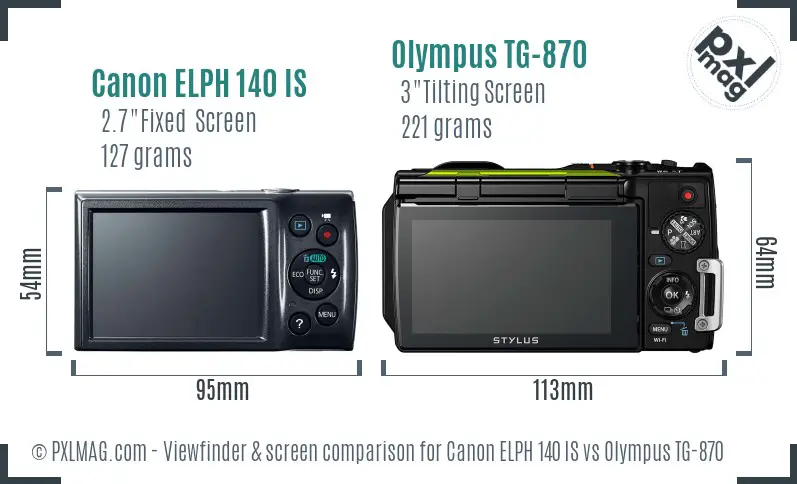 Canon ELPH 140 IS vs Olympus TG-870 Screen and Viewfinder comparison