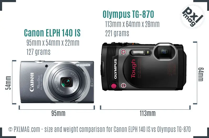 Canon ELPH 140 IS vs Olympus TG-870 size comparison