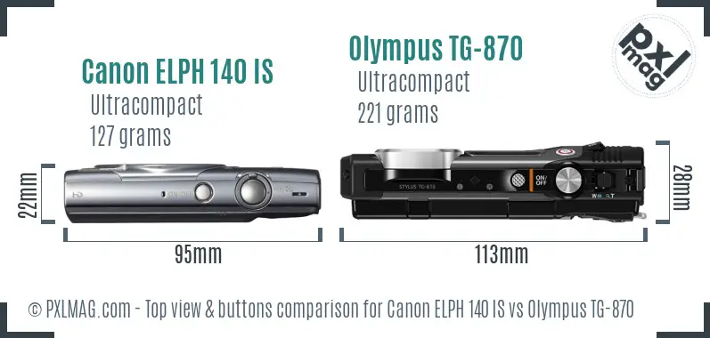 Canon ELPH 140 IS vs Olympus TG-870 top view buttons comparison