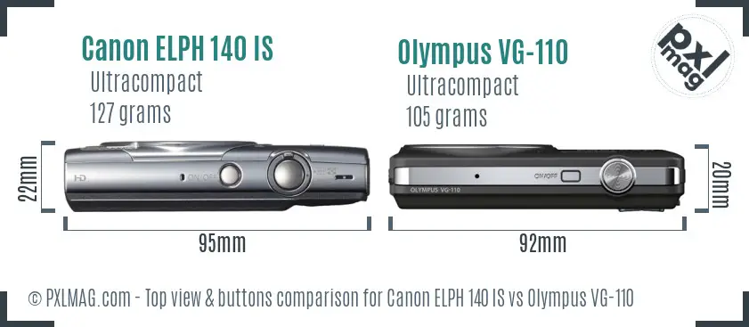 Canon ELPH 140 IS vs Olympus VG-110 top view buttons comparison