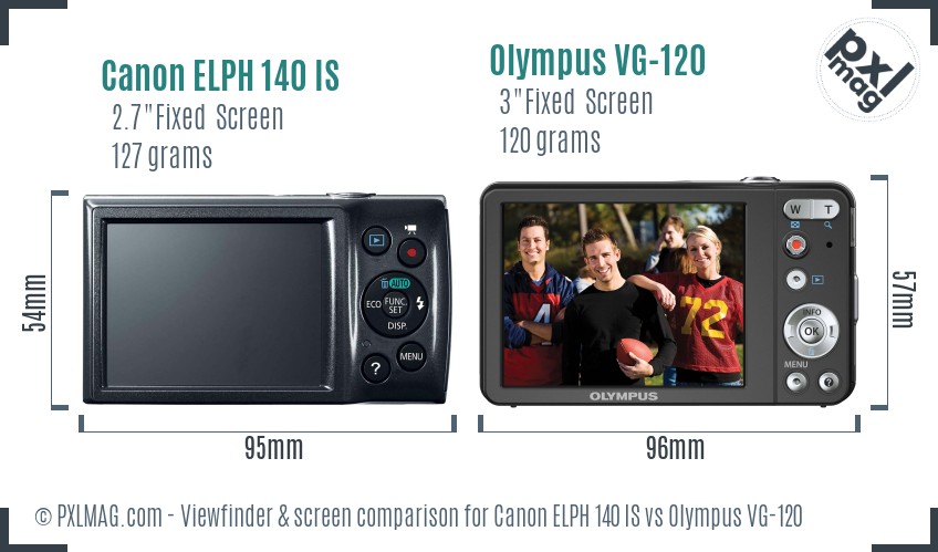 Canon ELPH 140 IS vs Olympus VG-120 Screen and Viewfinder comparison