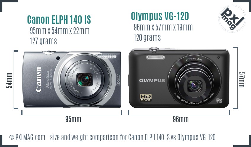 Canon ELPH 140 IS vs Olympus VG-120 size comparison