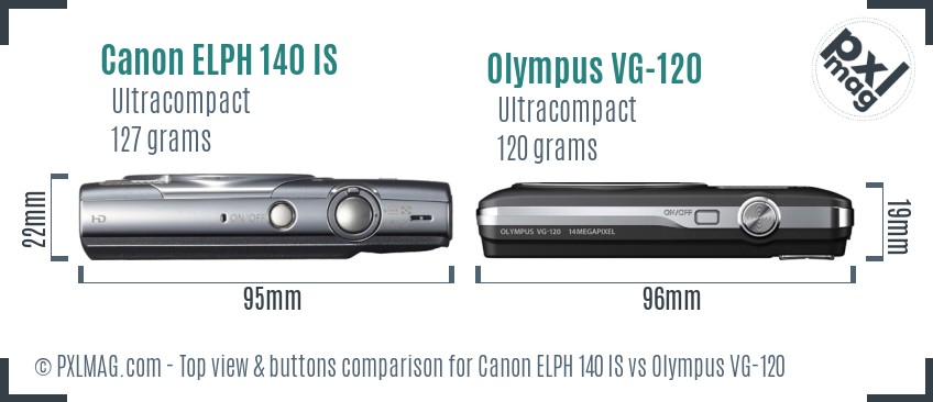Canon ELPH 140 IS vs Olympus VG-120 top view buttons comparison