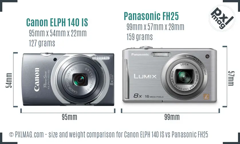 Canon ELPH 140 IS vs Panasonic FH25 size comparison