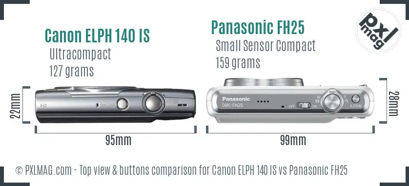 Canon ELPH 140 IS vs Panasonic FH25 top view buttons comparison