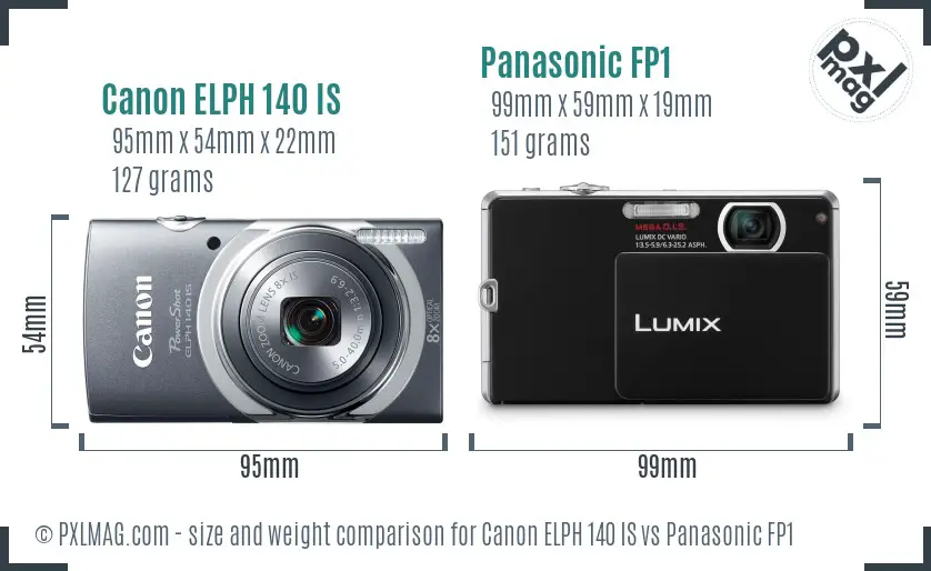 Canon ELPH 140 IS vs Panasonic FP1 size comparison