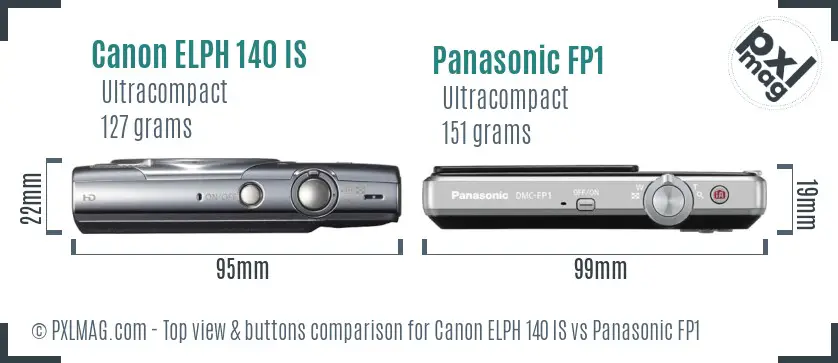 Canon ELPH 140 IS vs Panasonic FP1 top view buttons comparison