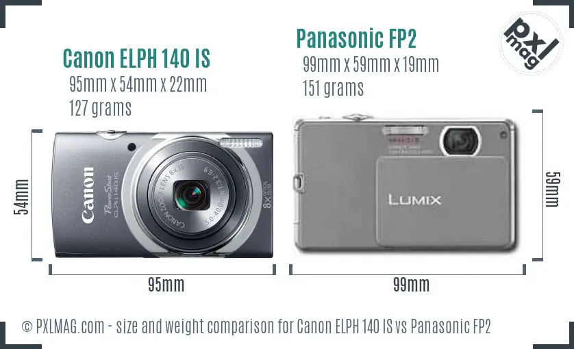 Canon ELPH 140 IS vs Panasonic FP2 size comparison