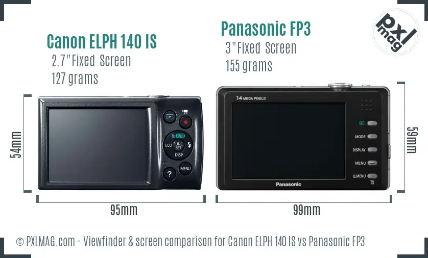 Canon ELPH 140 IS vs Panasonic FP3 Screen and Viewfinder comparison
