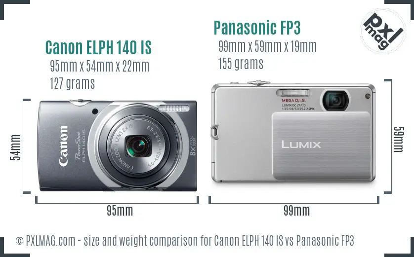 Canon ELPH 140 IS vs Panasonic FP3 size comparison