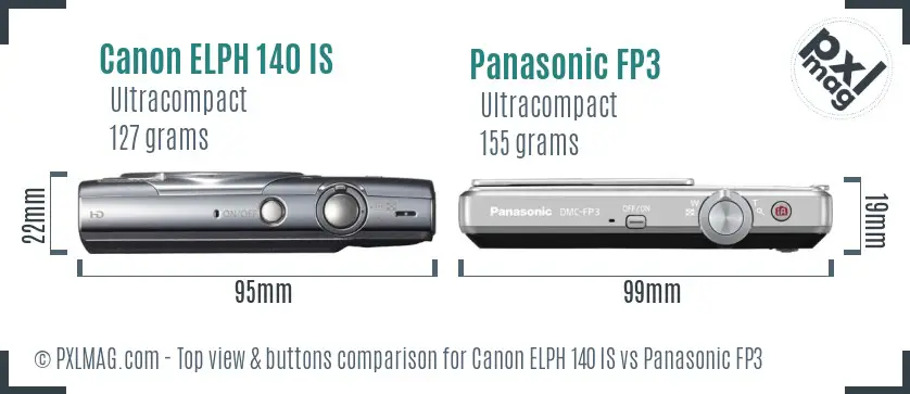Canon ELPH 140 IS vs Panasonic FP3 top view buttons comparison