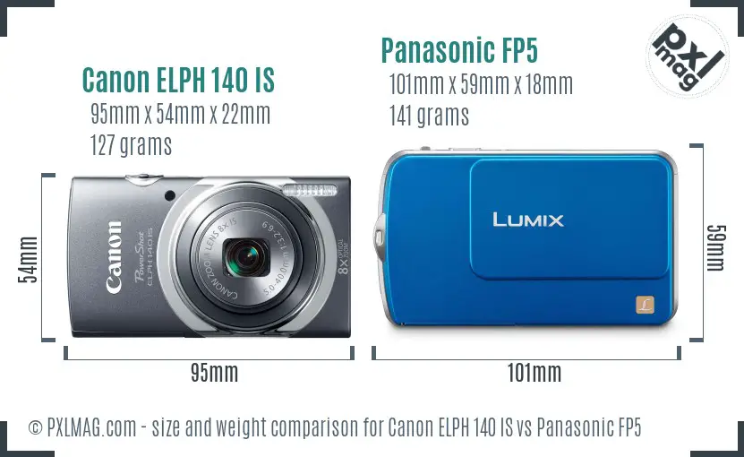 Canon ELPH 140 IS vs Panasonic FP5 size comparison
