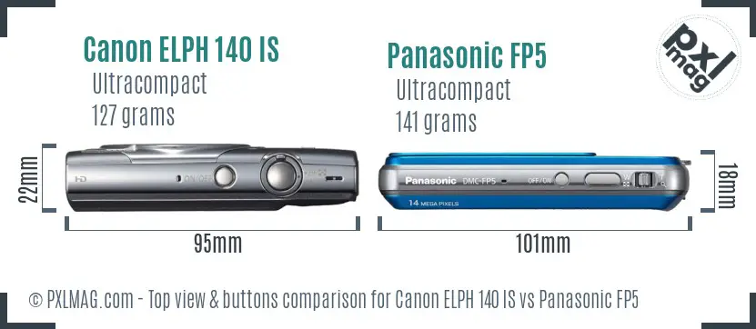 Canon ELPH 140 IS vs Panasonic FP5 top view buttons comparison