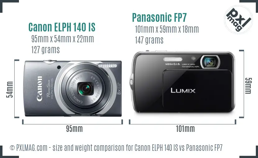 Canon ELPH 140 IS vs Panasonic FP7 size comparison