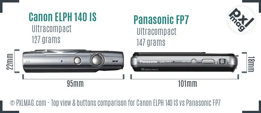 Canon ELPH 140 IS vs Panasonic FP7 top view buttons comparison