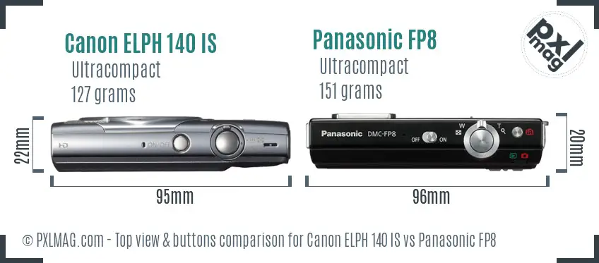 Canon ELPH 140 IS vs Panasonic FP8 top view buttons comparison
