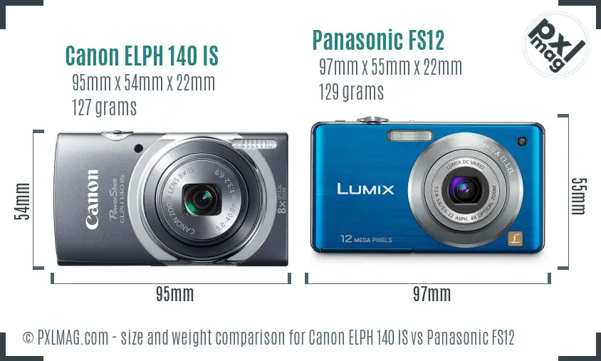 Canon ELPH 140 IS vs Panasonic FS12 size comparison