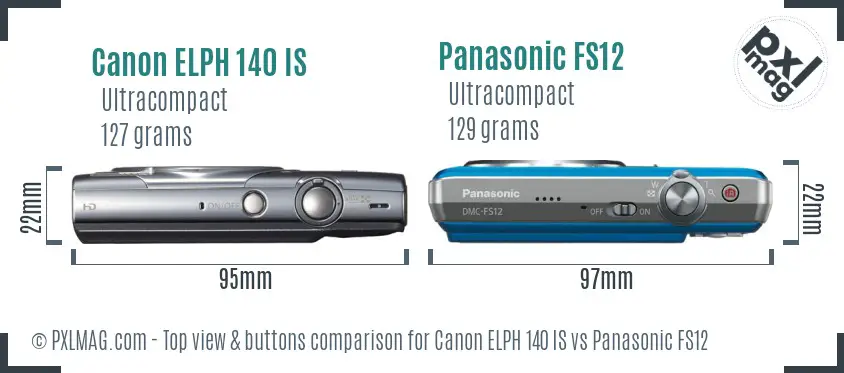 Canon ELPH 140 IS vs Panasonic FS12 top view buttons comparison
