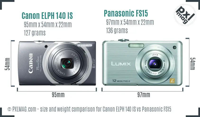 Canon ELPH 140 IS vs Panasonic FS15 size comparison Canon ELPH 140 IS vs Panasonic FS15 size comparison