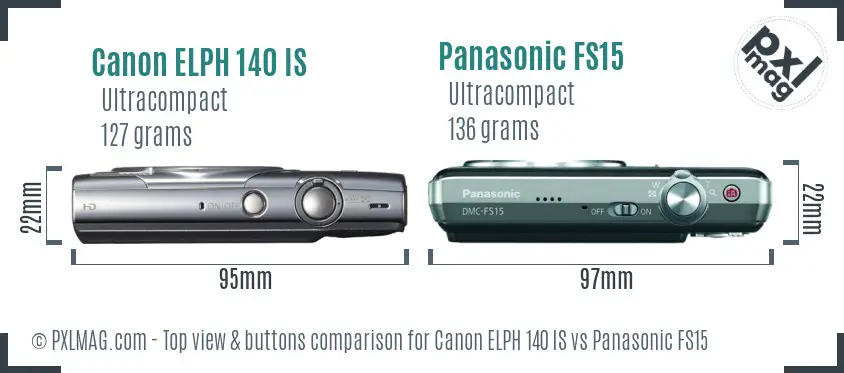 Canon ELPH 140 IS vs Panasonic FS15 top view buttons comparison Canon ELPH 140 IS vs Panasonic FS15 top view buttons comparison