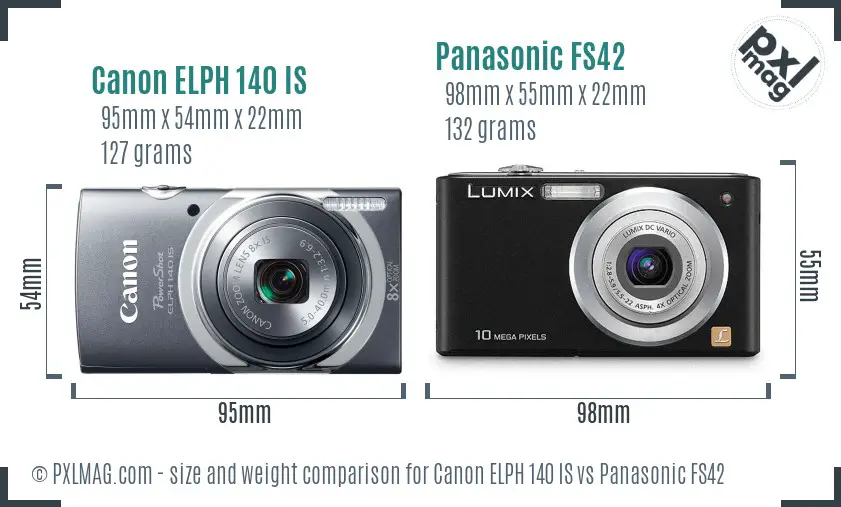 Canon ELPH 140 IS vs Panasonic FS42 size comparison